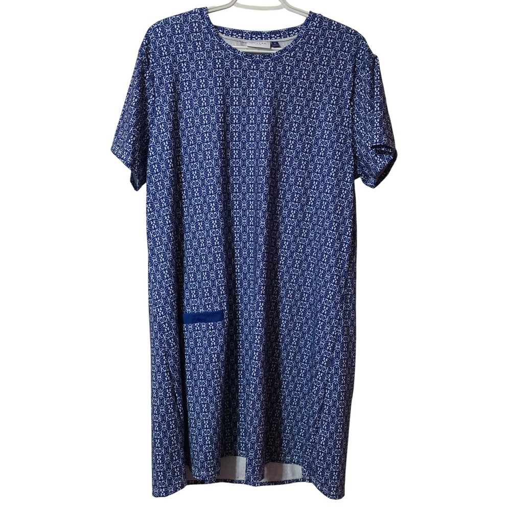 Cabana Life Women XL Tunic Dress Blue White Geometric Print Beach Resort Wear